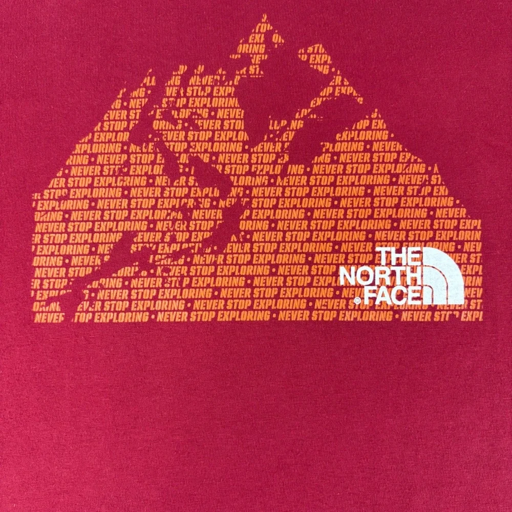 The North Face T Shirt Mens XL Red Graphic Mountain Never Stop‎ Exploring Cotton